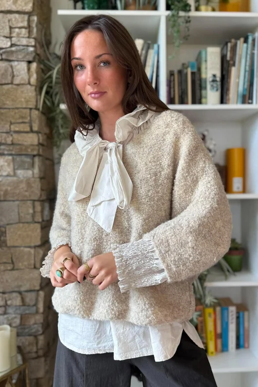 Lola Boucle Slouch Knit Ecru